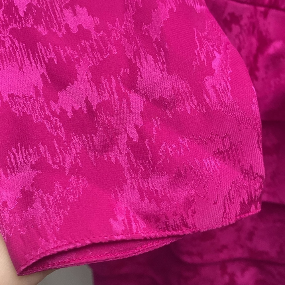 Vintage A.J. Bari 100% Silk Lined Fuchsia Pink Bow Tie Ruffle Dress Size 8 - Picture 7 of 15